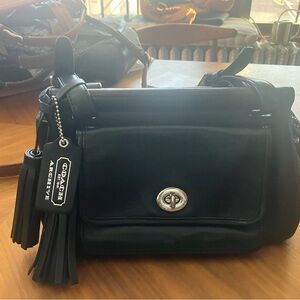 Coach Archive Turnlock Black Leather Crossbody Bag